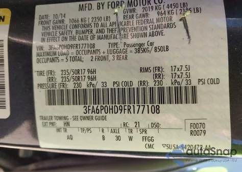 2015 Ford Fusion Se из США, поврежденный, VIN 3FA6P0HD9FR177108